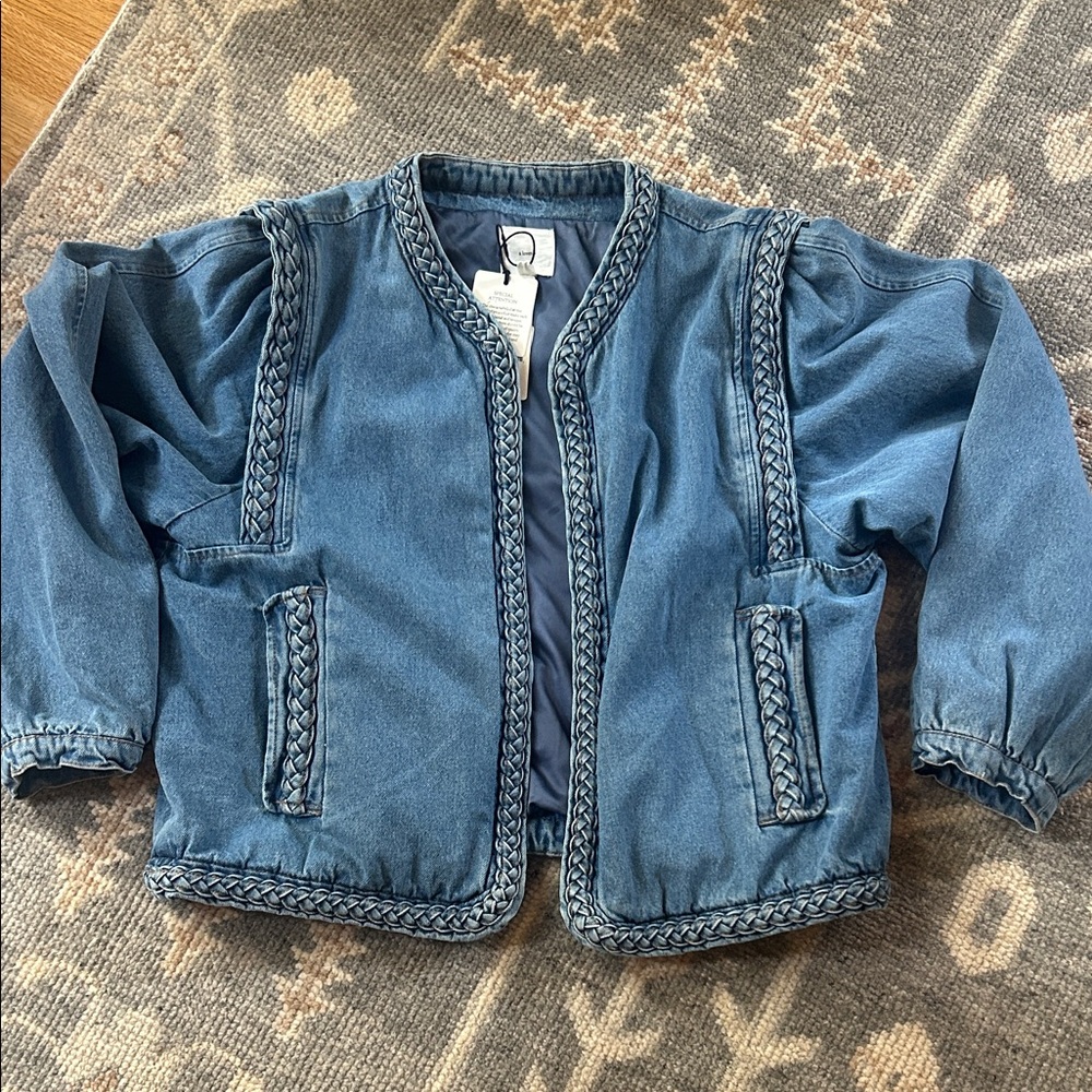 Women's Blue Denim Jacket with Braided Trim